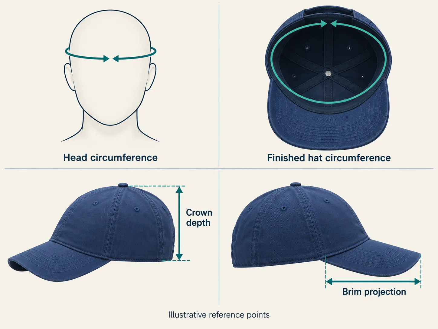 Separate head measurements from finished hat measurements