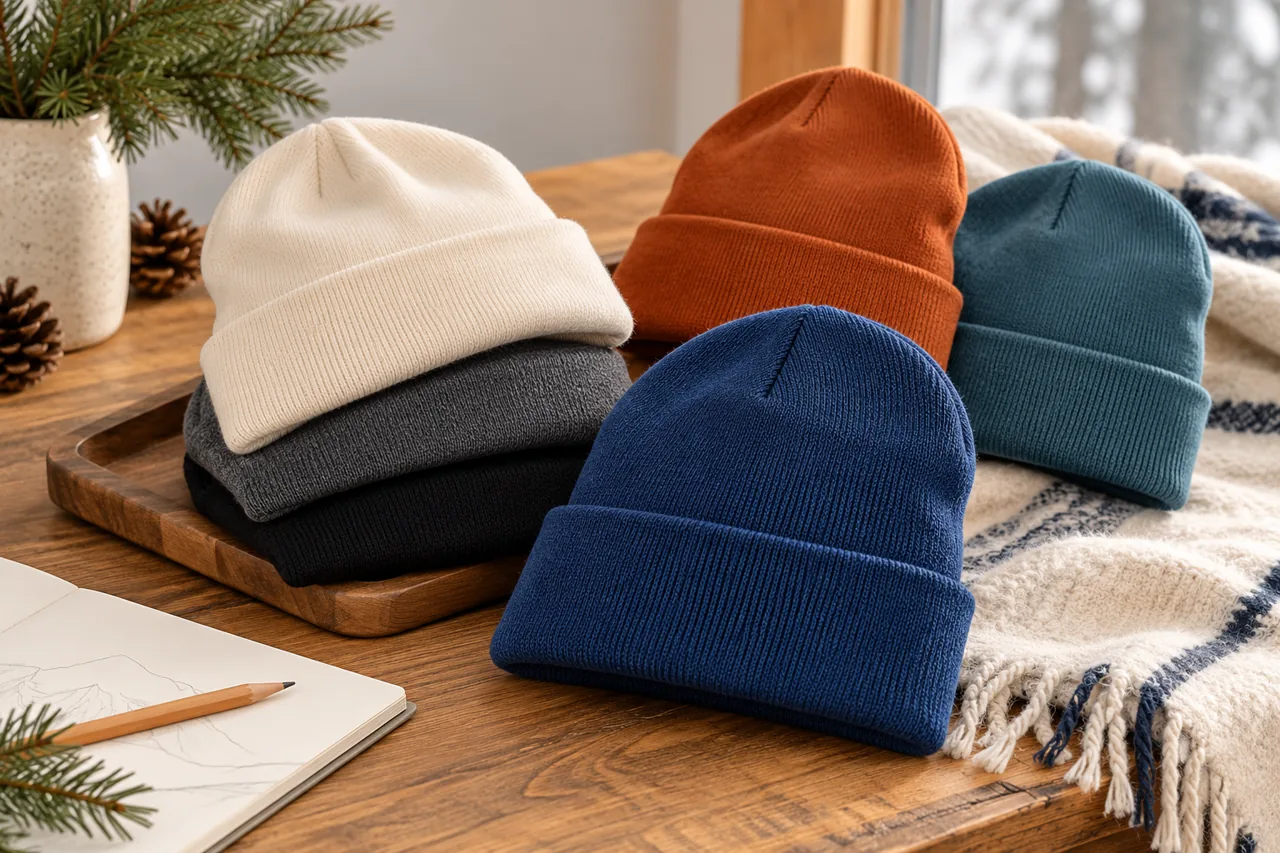 Cuffed knit references help frame the material, shape and branding discussion.