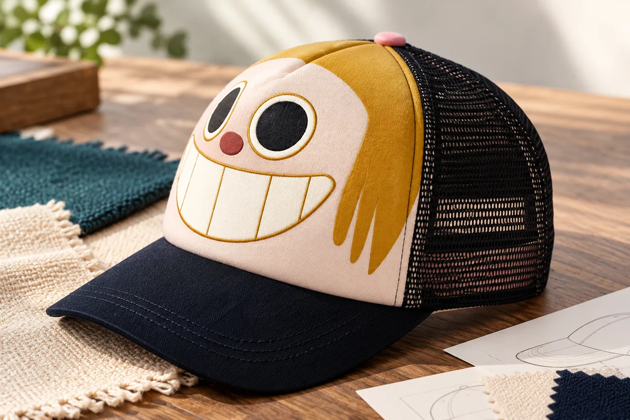 The fabric surface helps frame a review of small character and stroke details.
