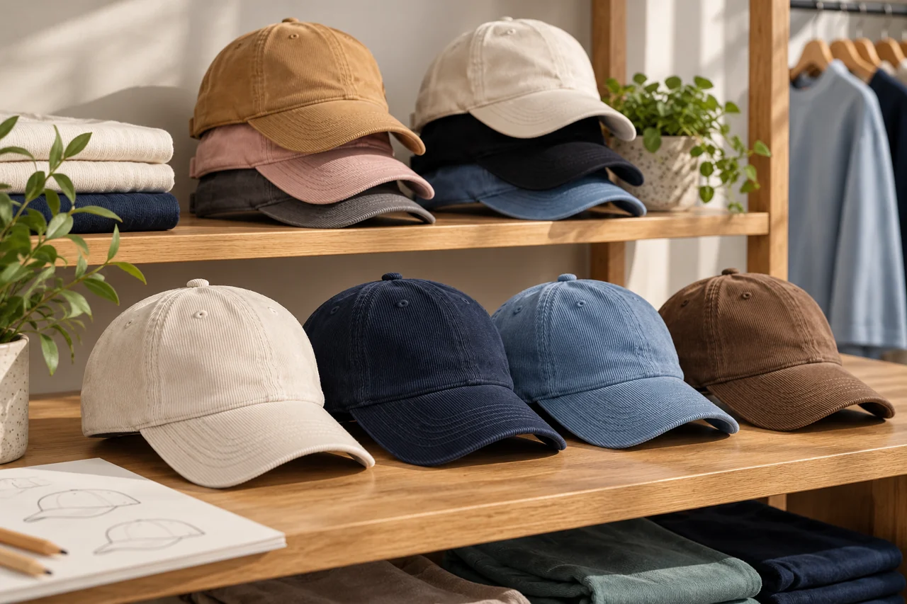 Relaxed cap shapes and muted colours provide a direction for a private label range.