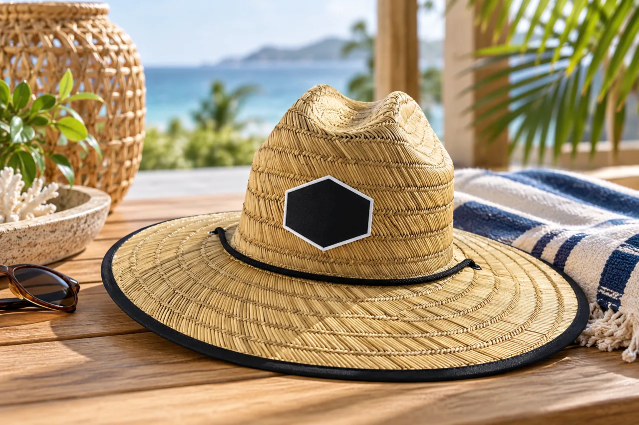 A resort-shop display makes the relationship between brim shape and retail presentation visible.