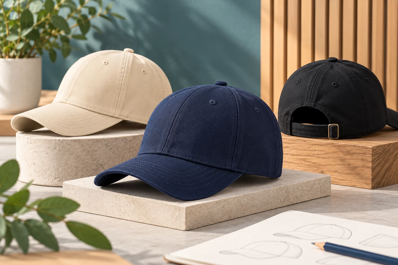 Separate cap views help review the crown, brim and rear presentation together.
