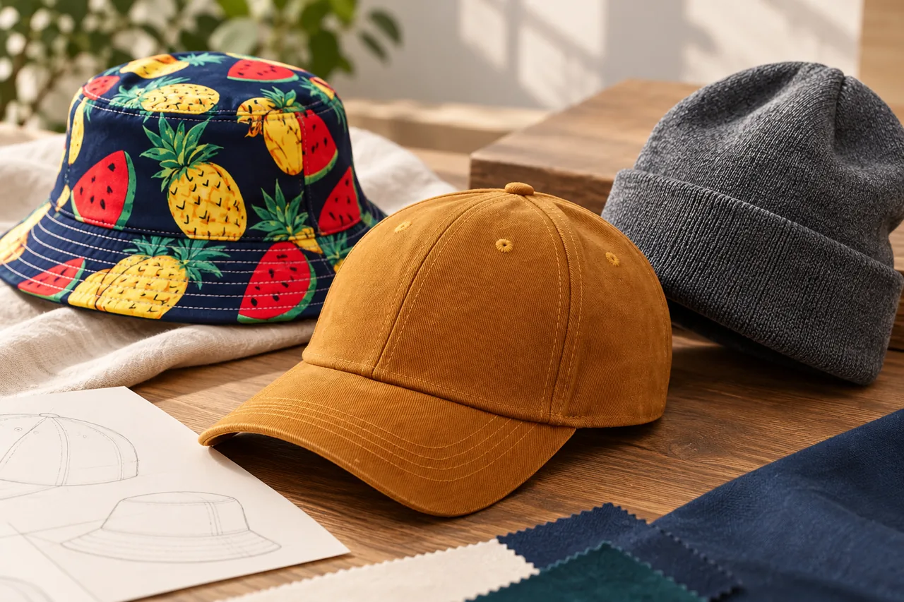 Different construction textures help distinguish the hat families inside a wholesale range.