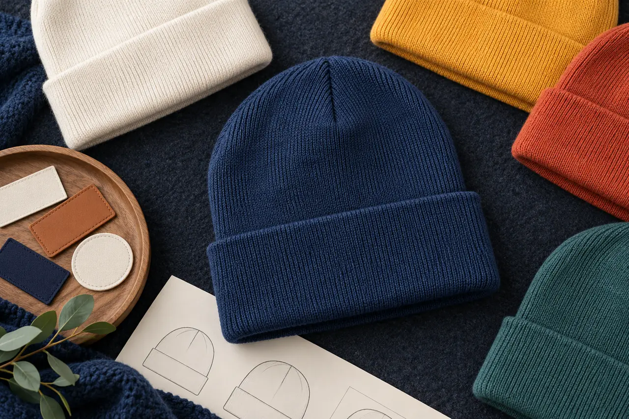 Yarn-colour references and plain branding components support a complete design review.