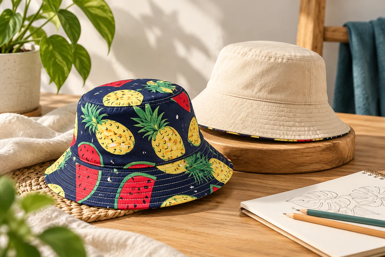 Two-sided bucket-hat concepts bring both visible surfaces into the design discussion.