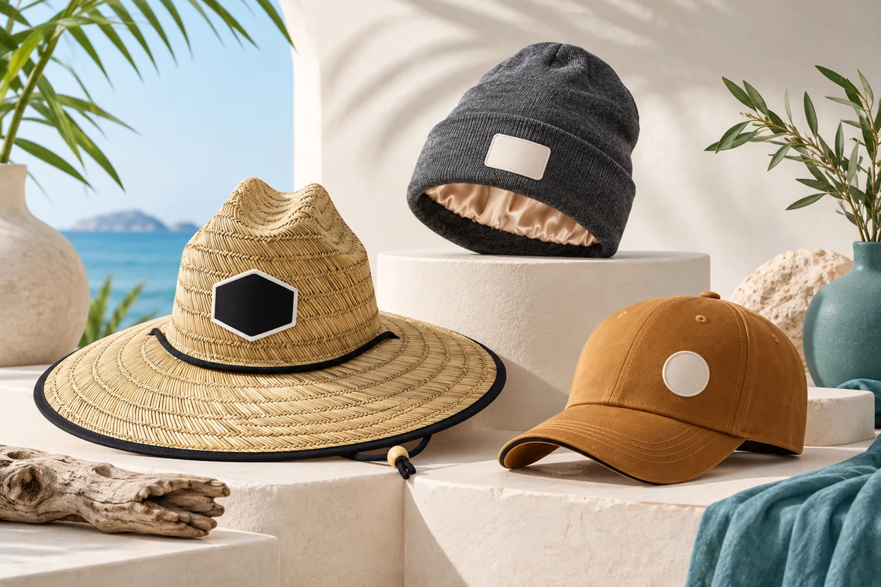 A considered display connects headwear with the intended retail presentation.