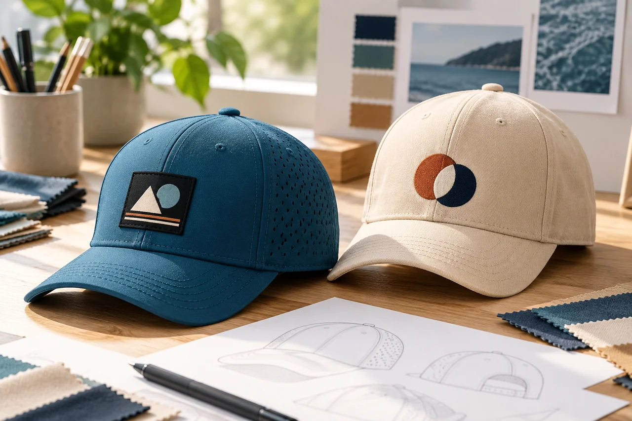 Separate geometric identity concepts illustrate the relationship between two branding areas.