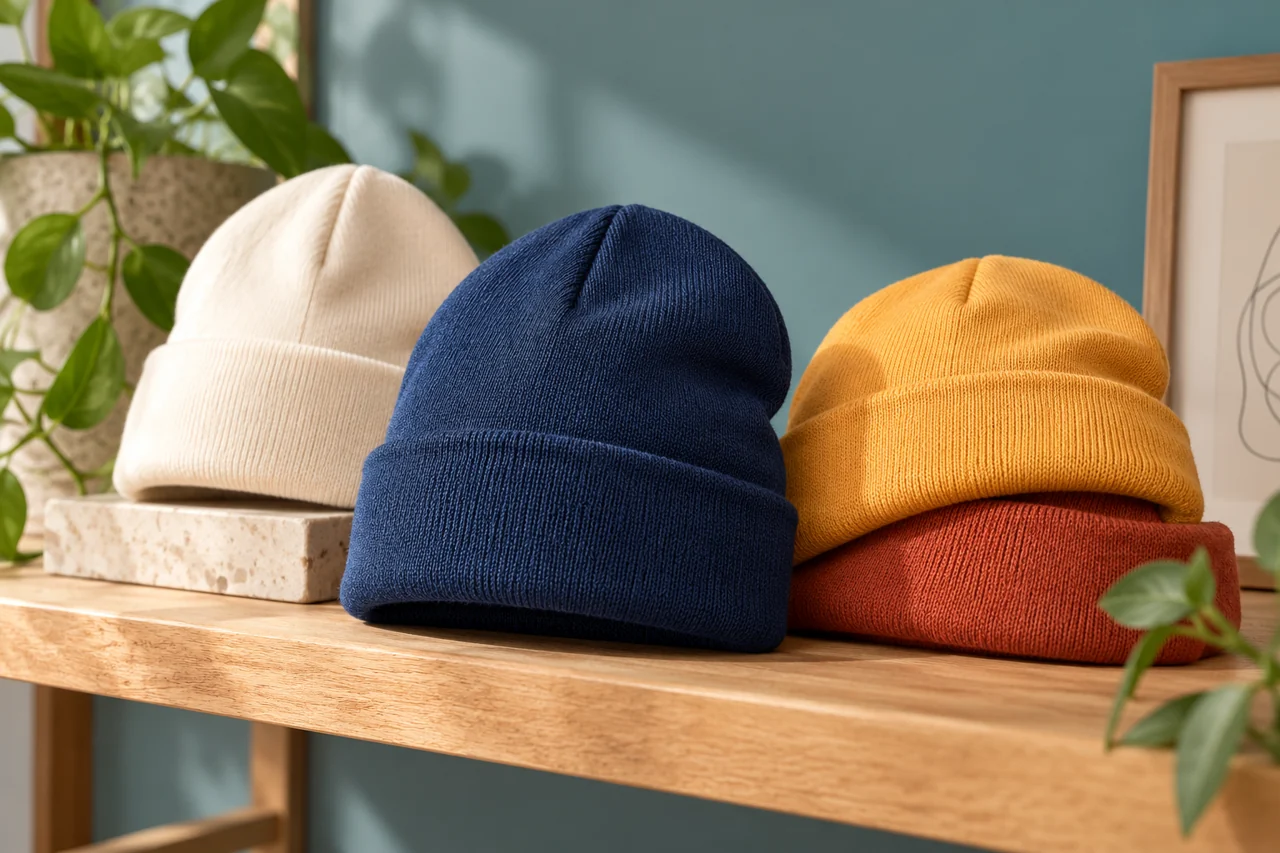Separate cuffed-beanie colourways can form a coherent winter merchandise range.
