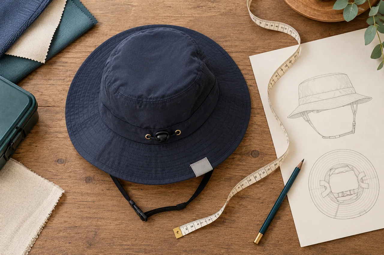 Material, measurement and brim references can be reviewed as parts of one design.