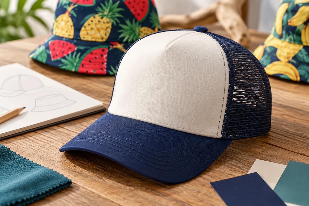 A defined decoration area helps relate destination artwork to the chosen hat surface.