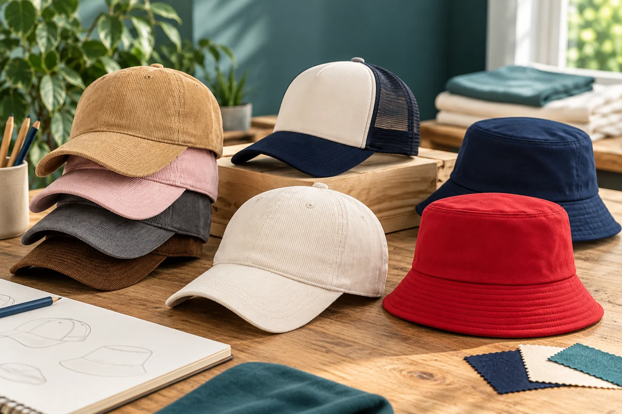 A simple merchandise setup helps frame the fundraising hat as a considered product.