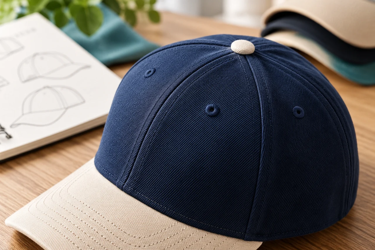 Panel junctions and brim stitching give the logo brief useful physical reference points.