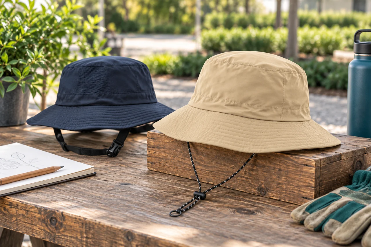 A brimmed staff-hat reference connects the product with a grounds-team setting.