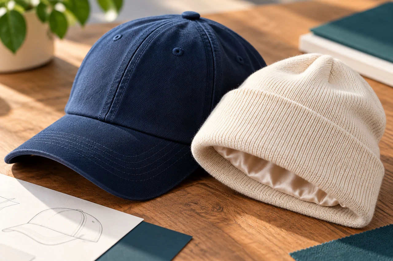 The cap front and beanie cuff offer different surfaces for campus identity.