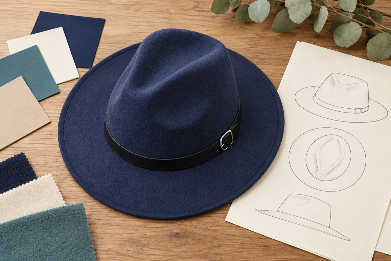 Colour and profile references help bring band choices into the complete hat design.