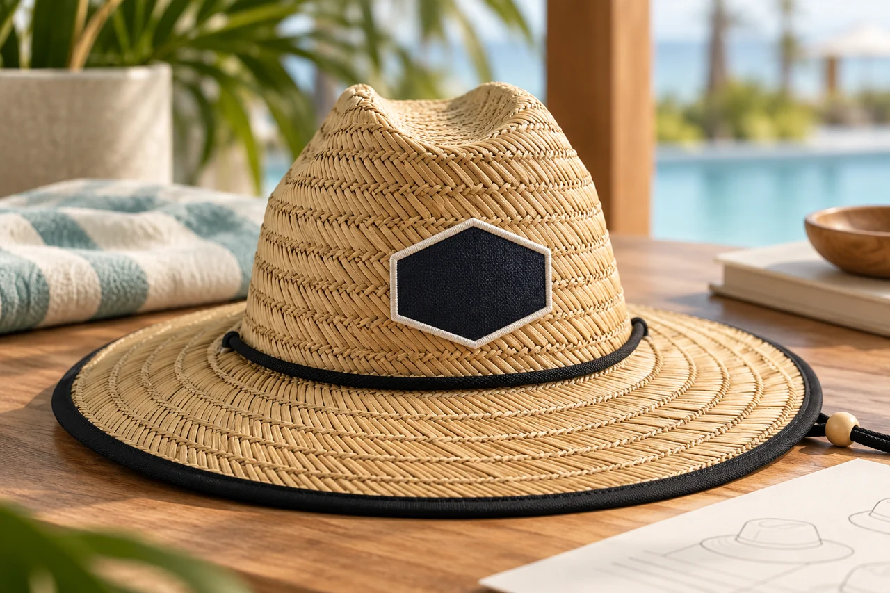 The fabric surface and selected branding area help define a restrained staff-hat presentation.