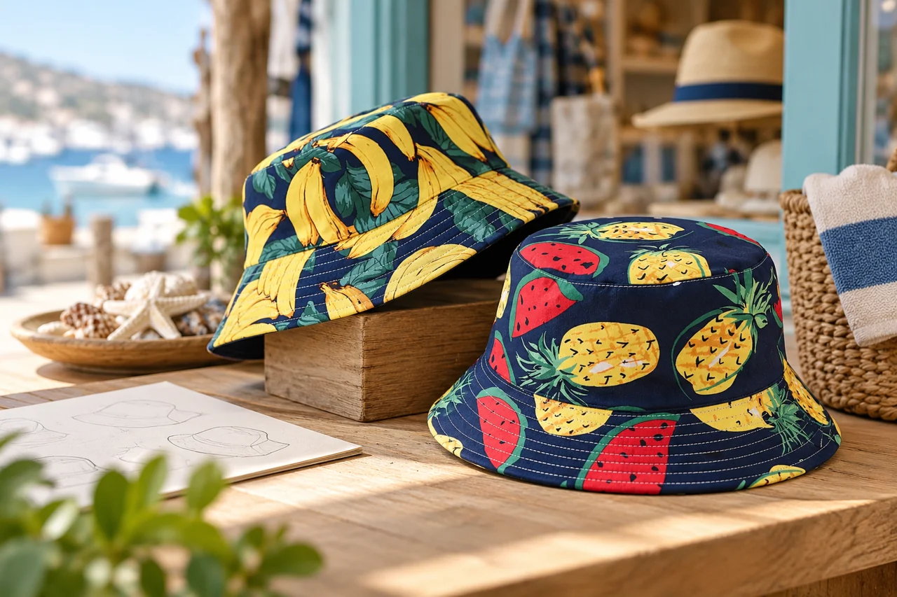 A destination-shop setting helps review how related souvenir hat versions sit together.