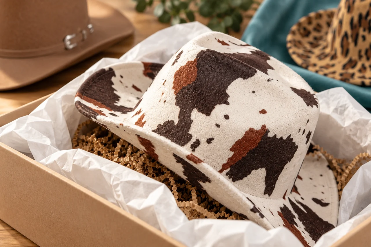 Crown and brim shape help identify the parts relevant to a packing review.