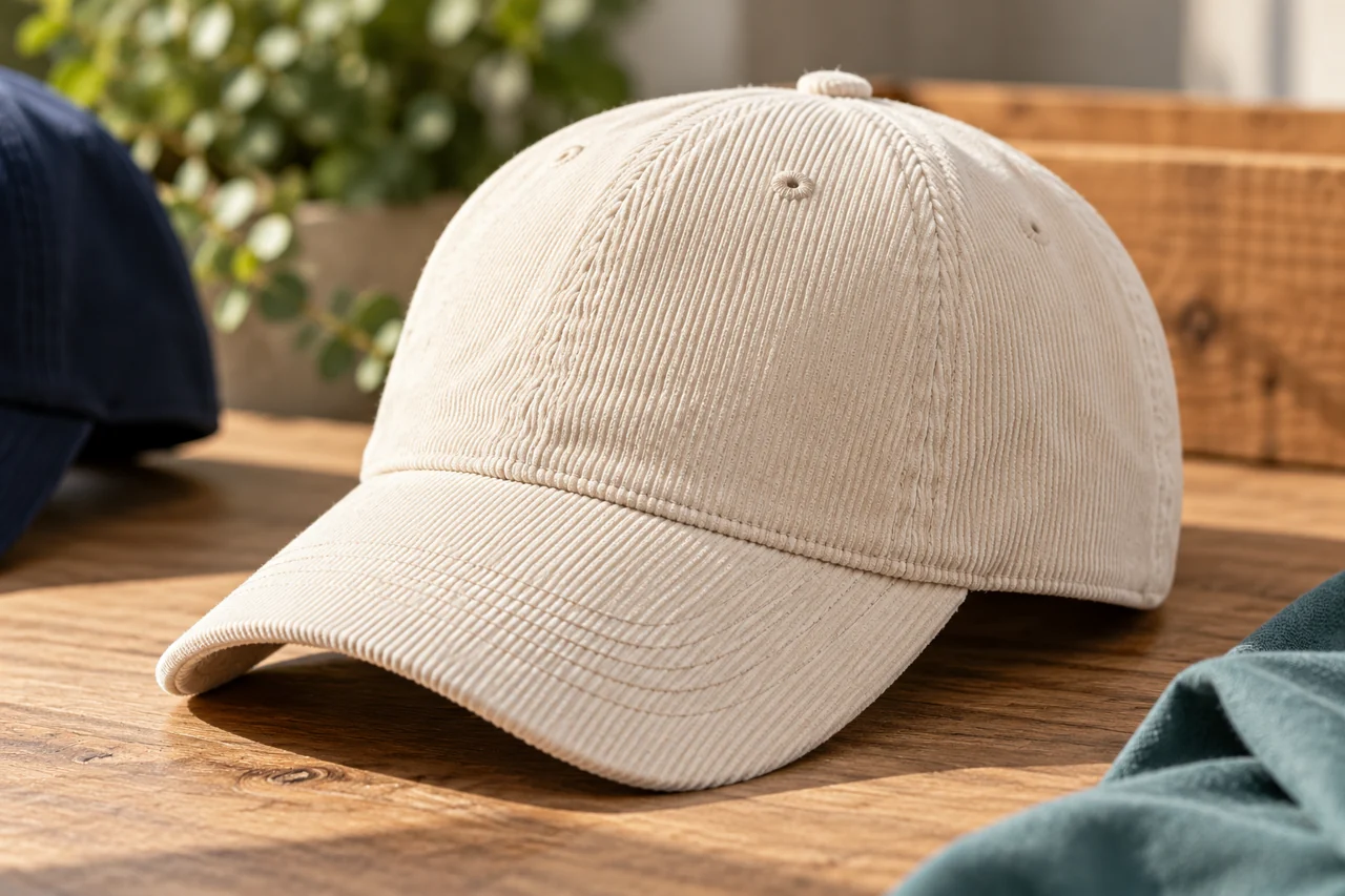 A defined decoration area helps balance the campaign identity with a wearable hat design.