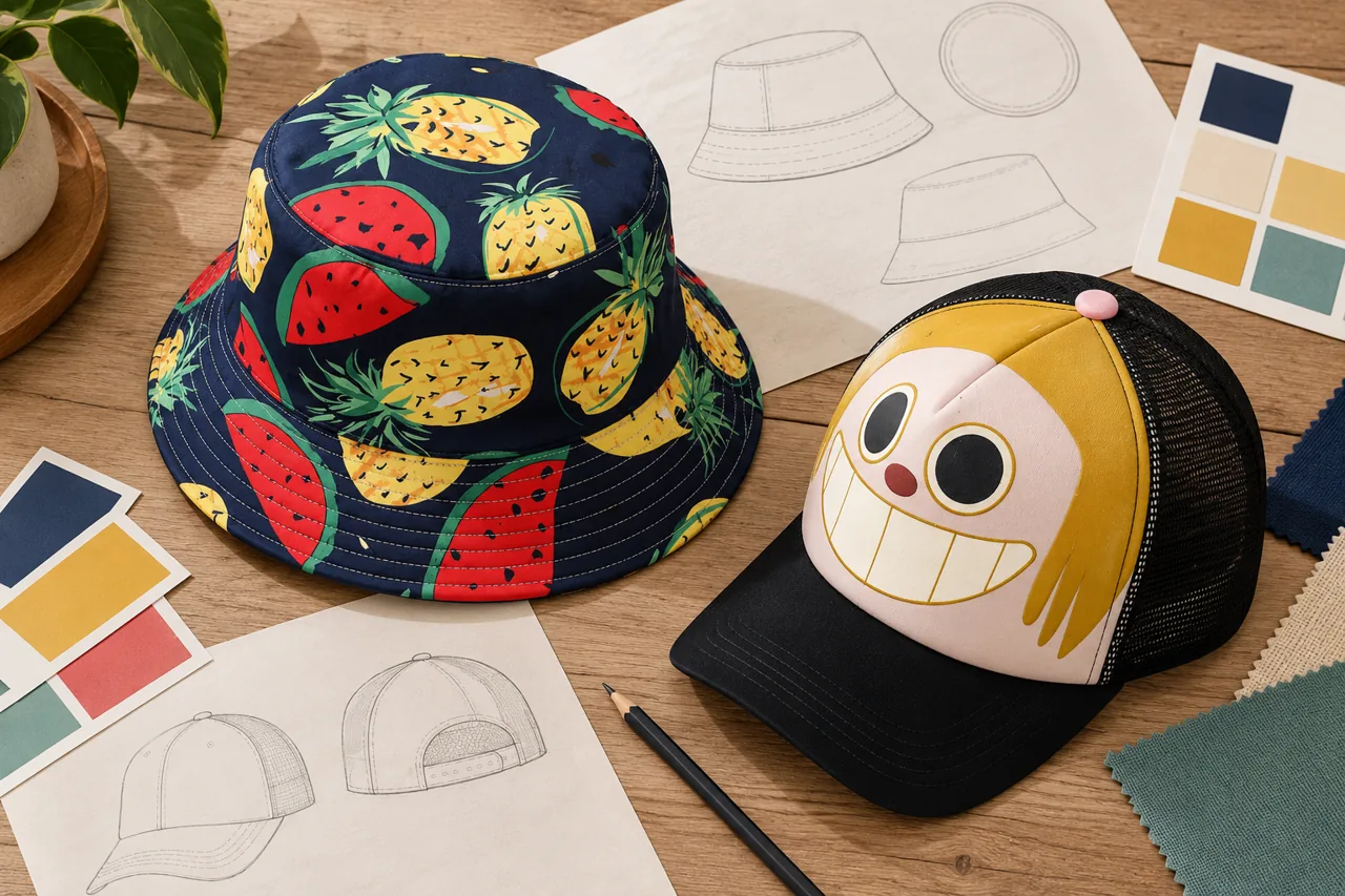 Colour swatches and original geometric studies help connect the artwork with the material brief.