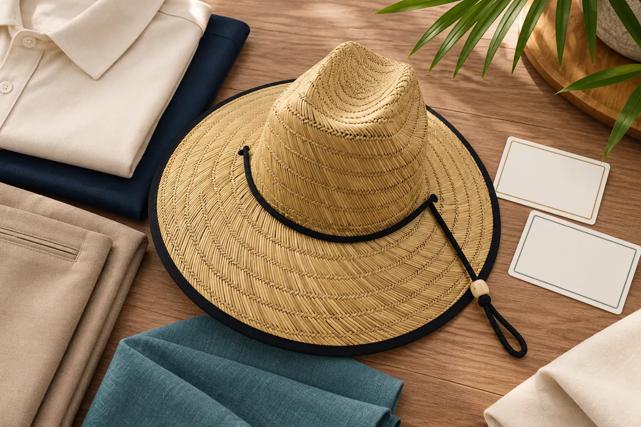 Uniform fabric and role references help organise the hospitality headwear brief.