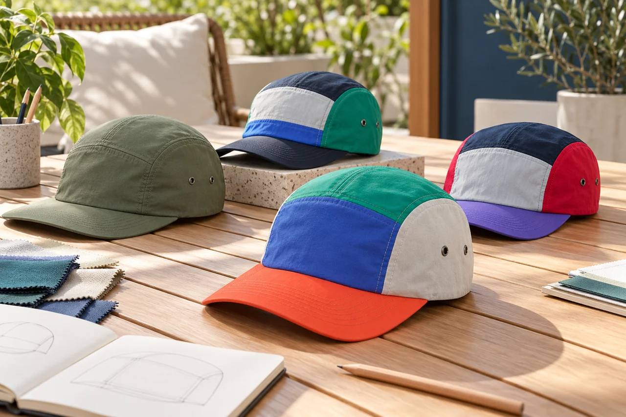 Five-panel references provide a starting silhouette for an original camp-cap project.