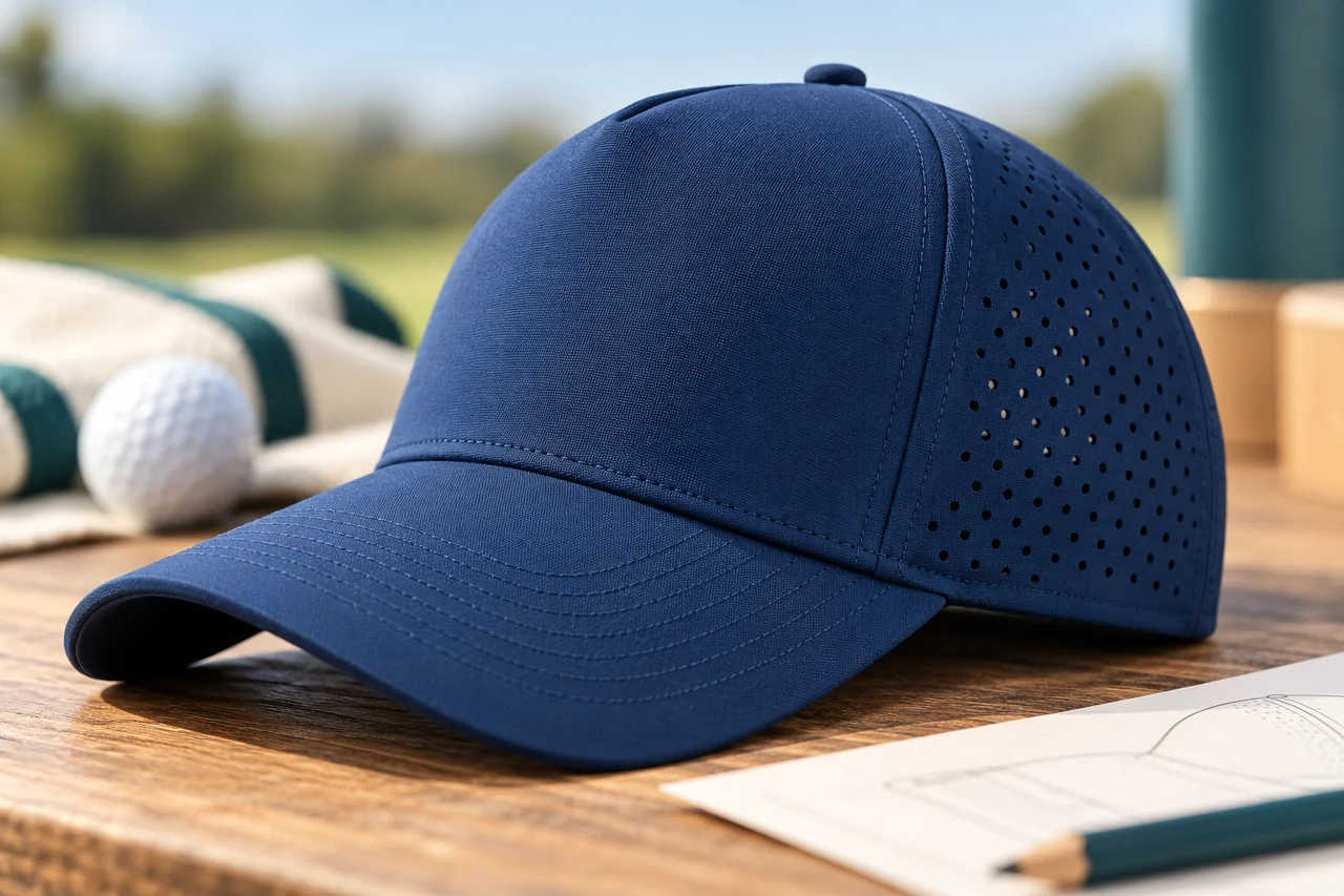 A panel or visor-edge detail helps make the selected golf headwear construction specific.