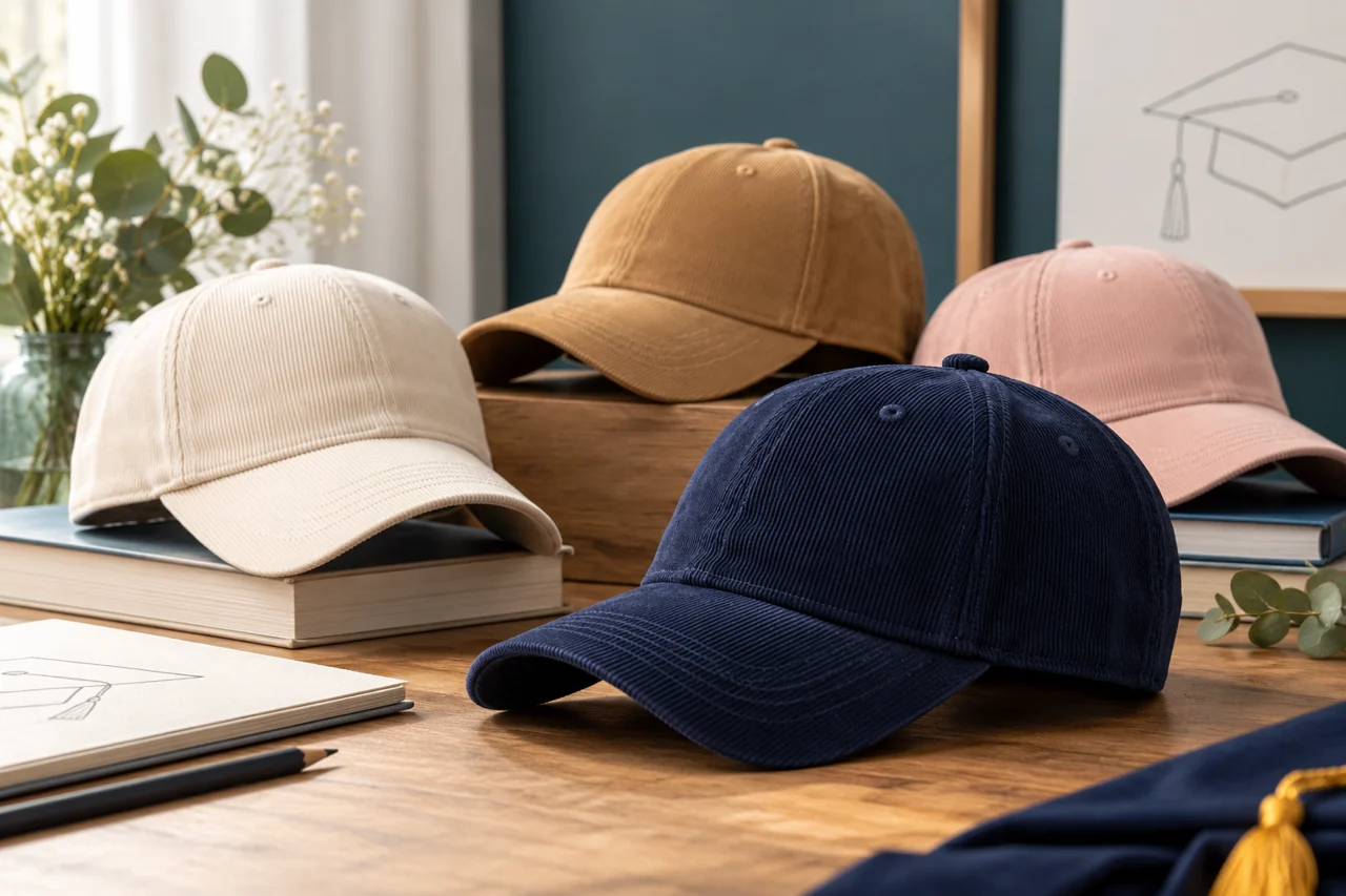 A considered retail or gift setting helps frame the complete anniversary cap presentation.