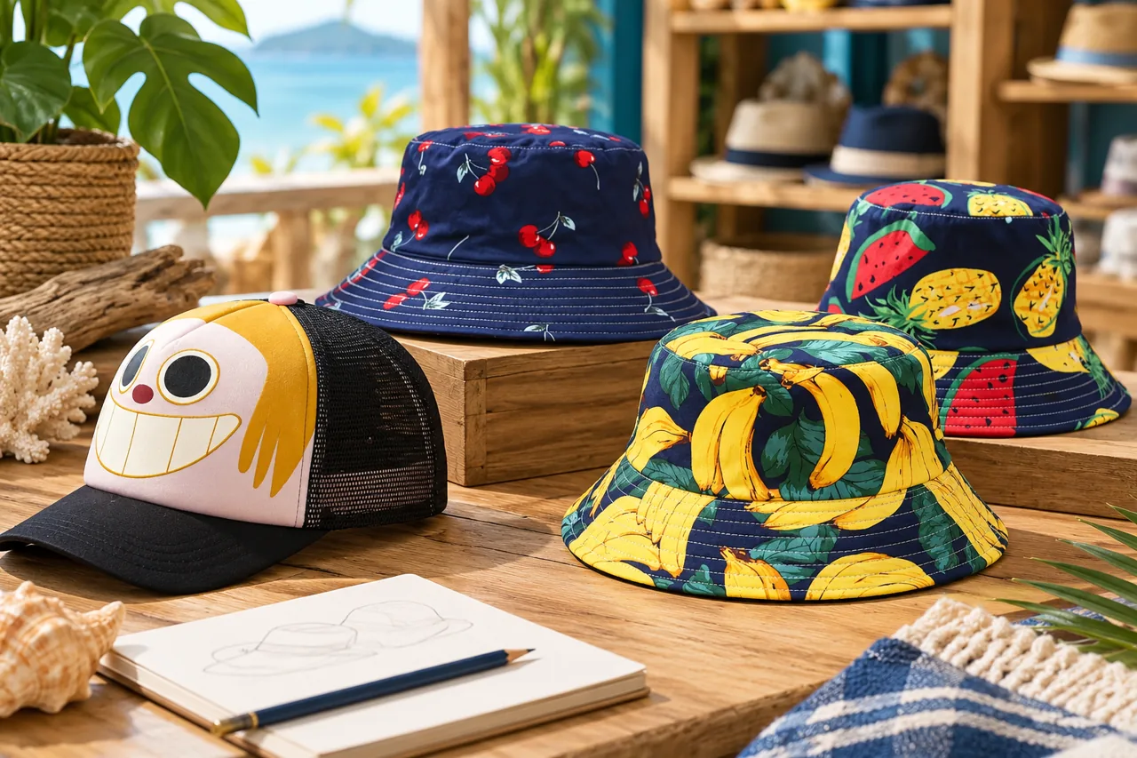 Cap and bucket-hat concepts provide a starting range for a destination retail setting.