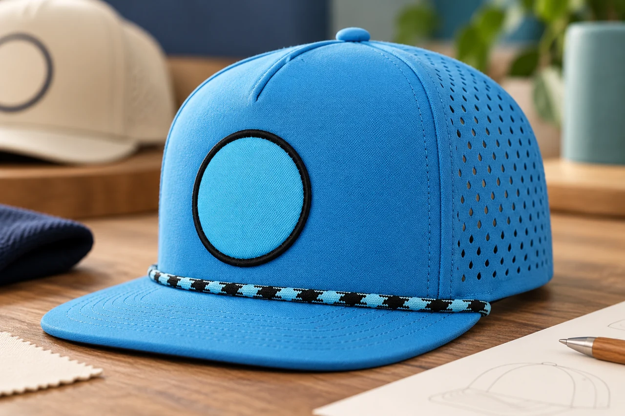 A defined front area helps relate the authorised artwork to the chosen cap construction.