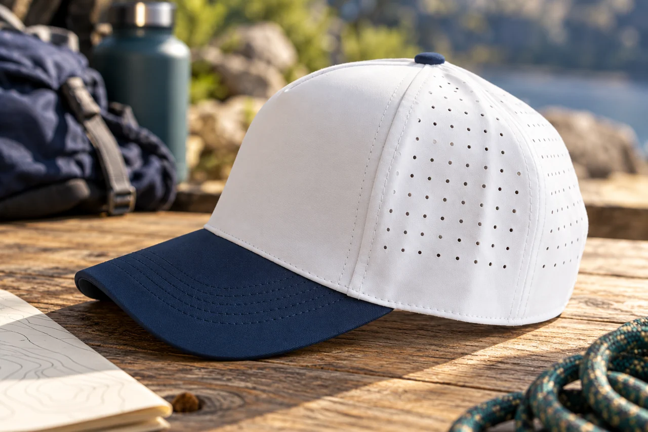 A material or brim detail helps make the selected outdoor hat specification concrete.