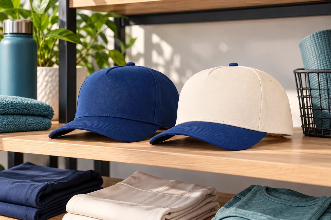 A curved-brim cap provides a front-profile reference while the rear opening is defined in the drawing brief.