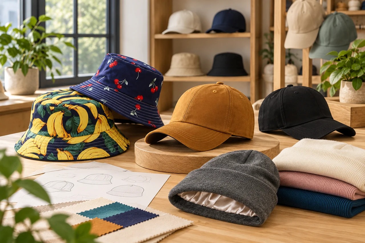 A mixed headwear range provides a starting point for a planned wholesale assortment.