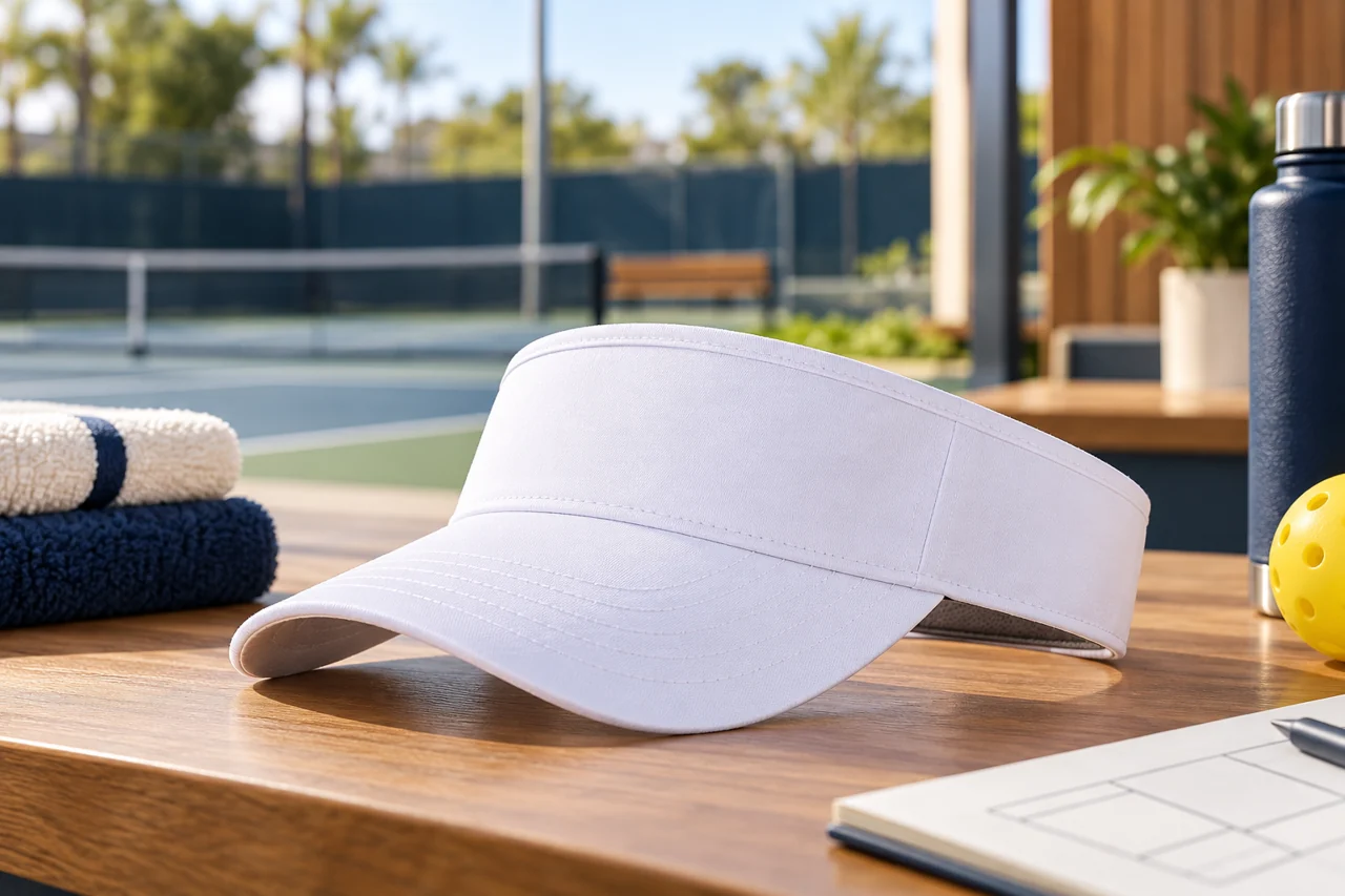 A club-shop setting helps review how visor colourways sit together in a retail range.