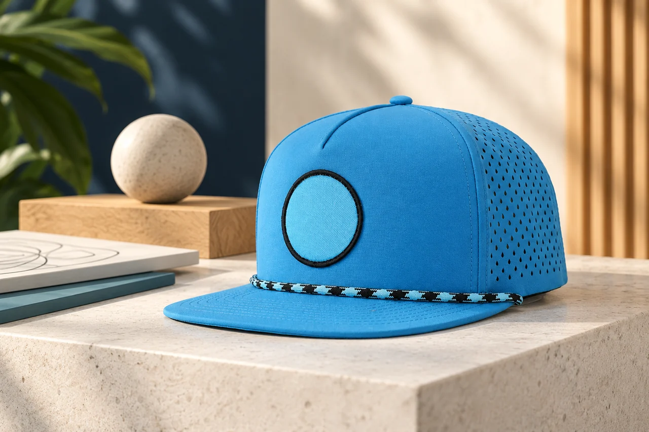 A flat-brim cap gives a streetwear collection a distinct silhouette.