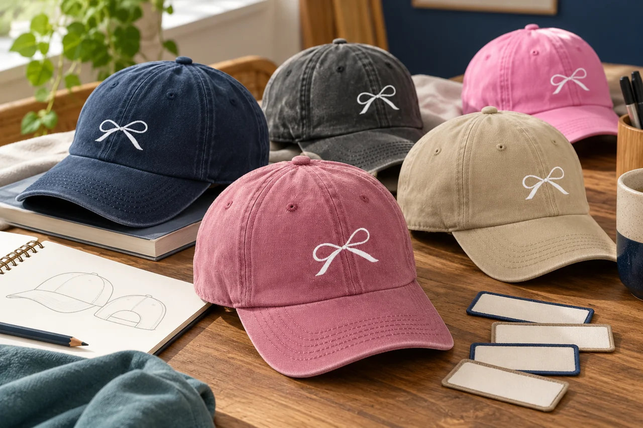 Matching cap references and separate name samples help organise a personalised team order.