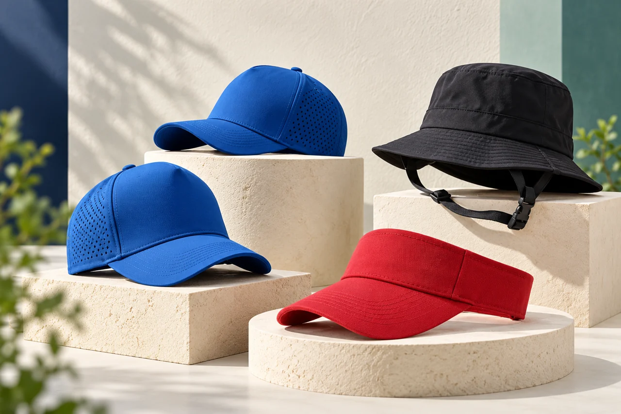 A clean assortment presentation helps compare the chosen headwear versions.