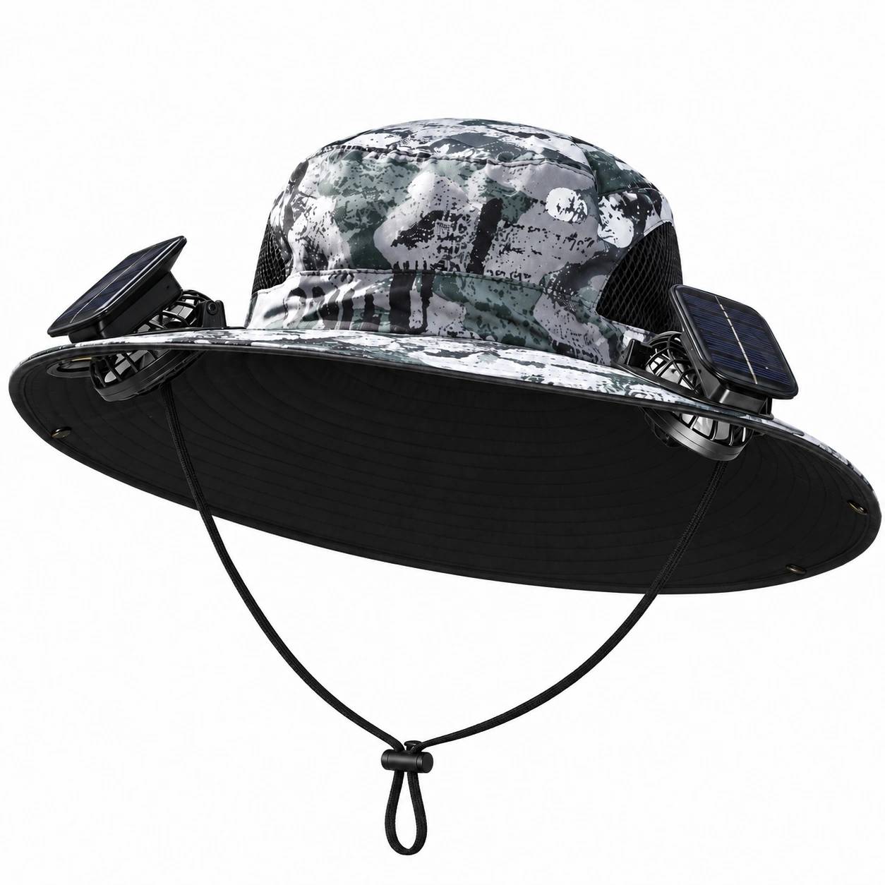 Wholesale Big Edge Sunshade Hat Outdoor Camping Fishing and Hiking UV Resistant Dual Solar Charging Fan Bucket Hat for Fishermen